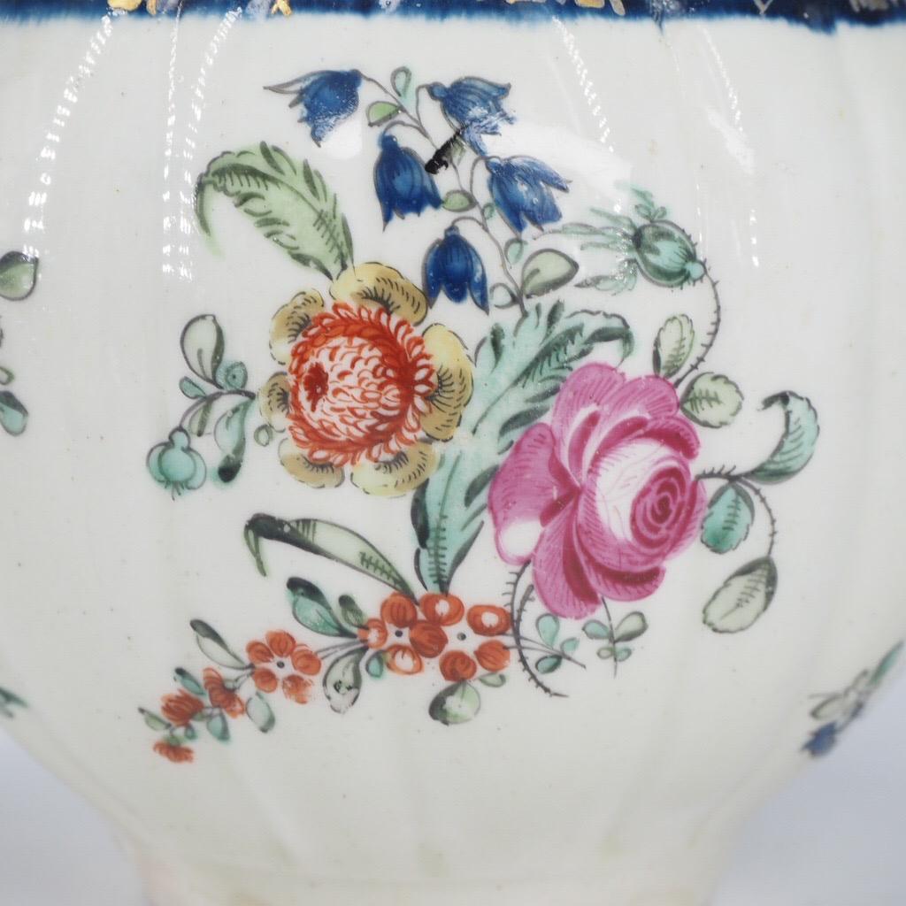Liverpool Fluted Teapot, Christian & Co, Cracked Ice & Flowers, C. 1770 For Sale 6