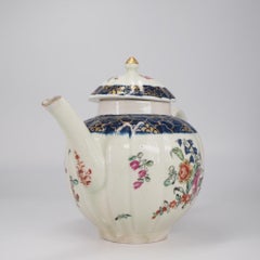 Liverpool Fluted Teapot, Christian & Co, Cracked Ice & Flowers, C. 1770