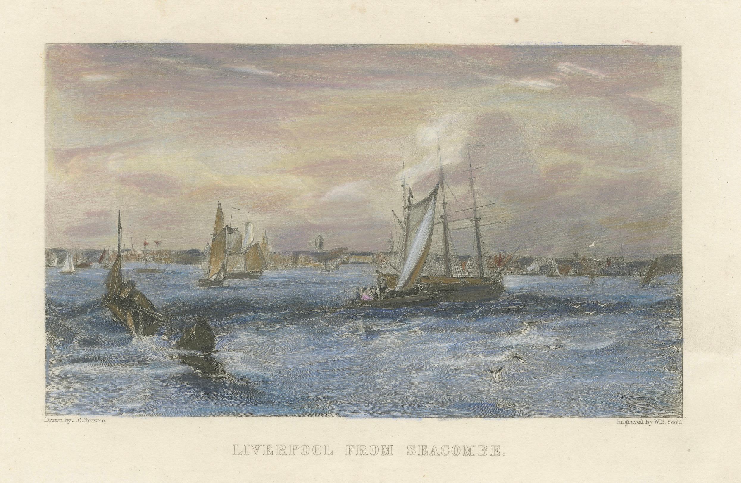Papier Liverpool depuis Seacombe - Gravure maritime du 19e siècle de W.B. Scott en vente