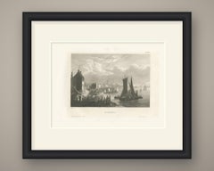 Liverpool from the Mersey Shore with Sailing Boats, Steel Engraving, circa 1850
