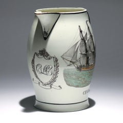 Liverpool Large Creamware Jug with American Ship, Inscribed Charles