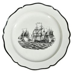 18th Century Ship Decorated Liverpool Pearlware Plates