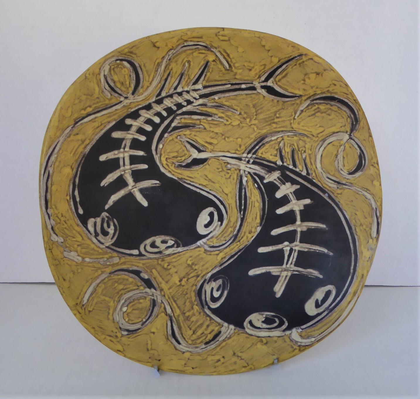 Pottery Lívia Gorka Hungarian Ceramist Mid-Century Modern Hand Thrown Wall Plate, 1960s For Sale
