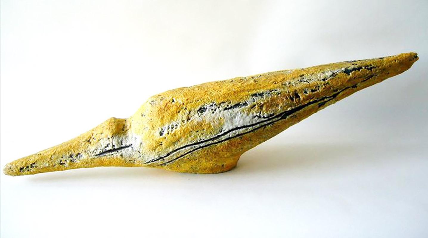Large-scale bird sculpture with textural, foamy glaze created by Livia Gorka of Hungary. Gorka was a student of her father, Géza Gorka and worked in the Gorka workshop in Veroce until 1959.  Piece measures 10