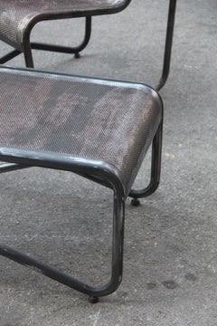 Livin Room Set Minimal Industrial Design of 1950 French Perforated Black Metal