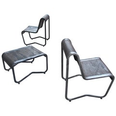 Set Livin Room Design industriale minimalista del 1950 in metallo nero traforato francese