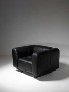 "Living" Black Leather Lounge Chair by Bensiger and Verm for Costi, Italy, 1980s