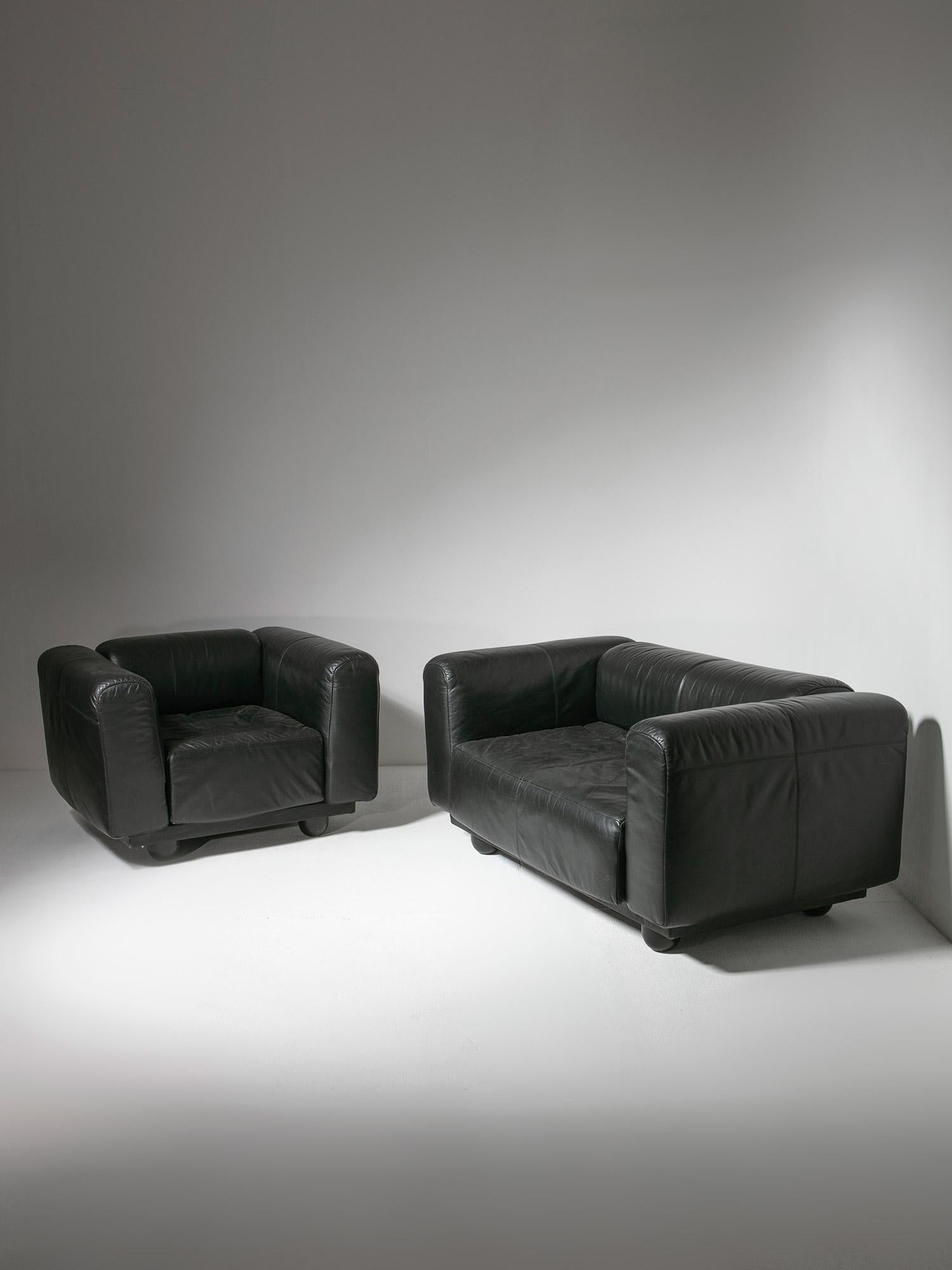 Cuir Chaise longue en cuir noir 