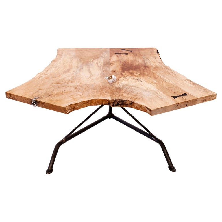 Living-Edge Coffee Table by Laura Bergsøe in Wild Maple, Sterling Silver,  Iron For Sale at 1stDibs