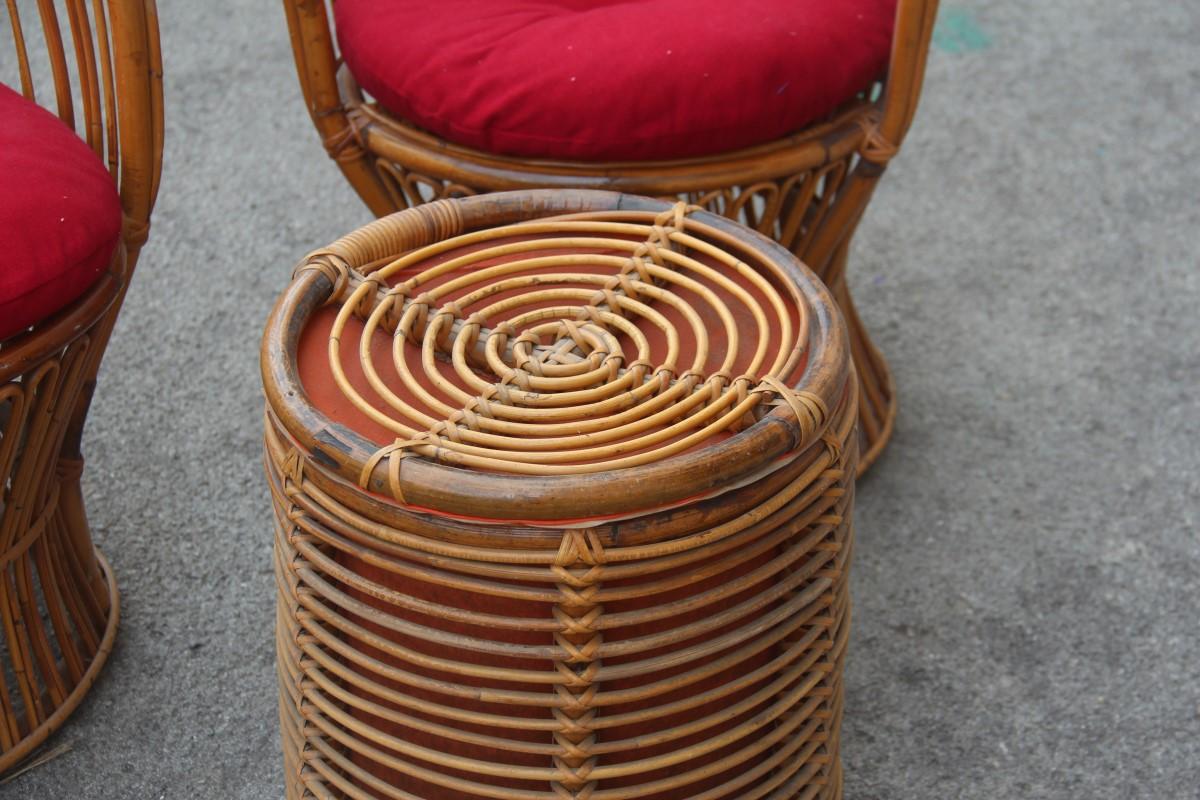 Bamboo Living Garden Sets Bonacina Midcentury Design Armchairs Table Box, 1950s, Italy
