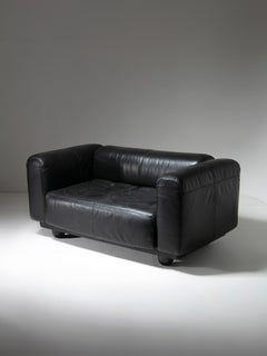 "Living" Leather Sqquared Settee by Bensiger and Verm for Costi, Italy, 1980s