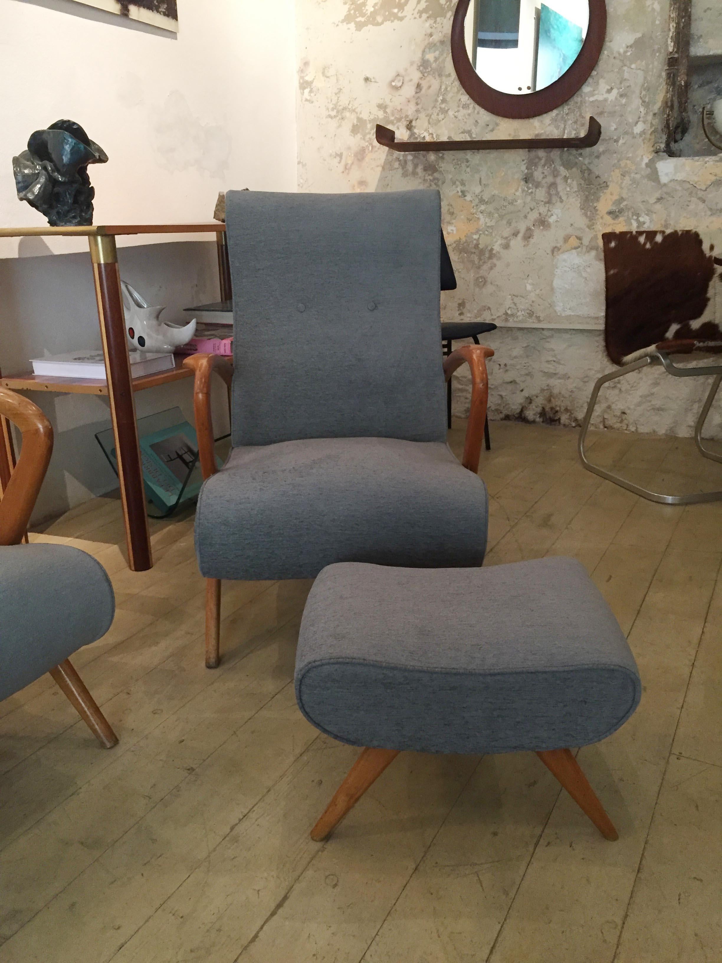 Living Room, 2 Grey Armchair Whit Footstools, 1 Grey Sofa, 1950, Italy For Sale 5