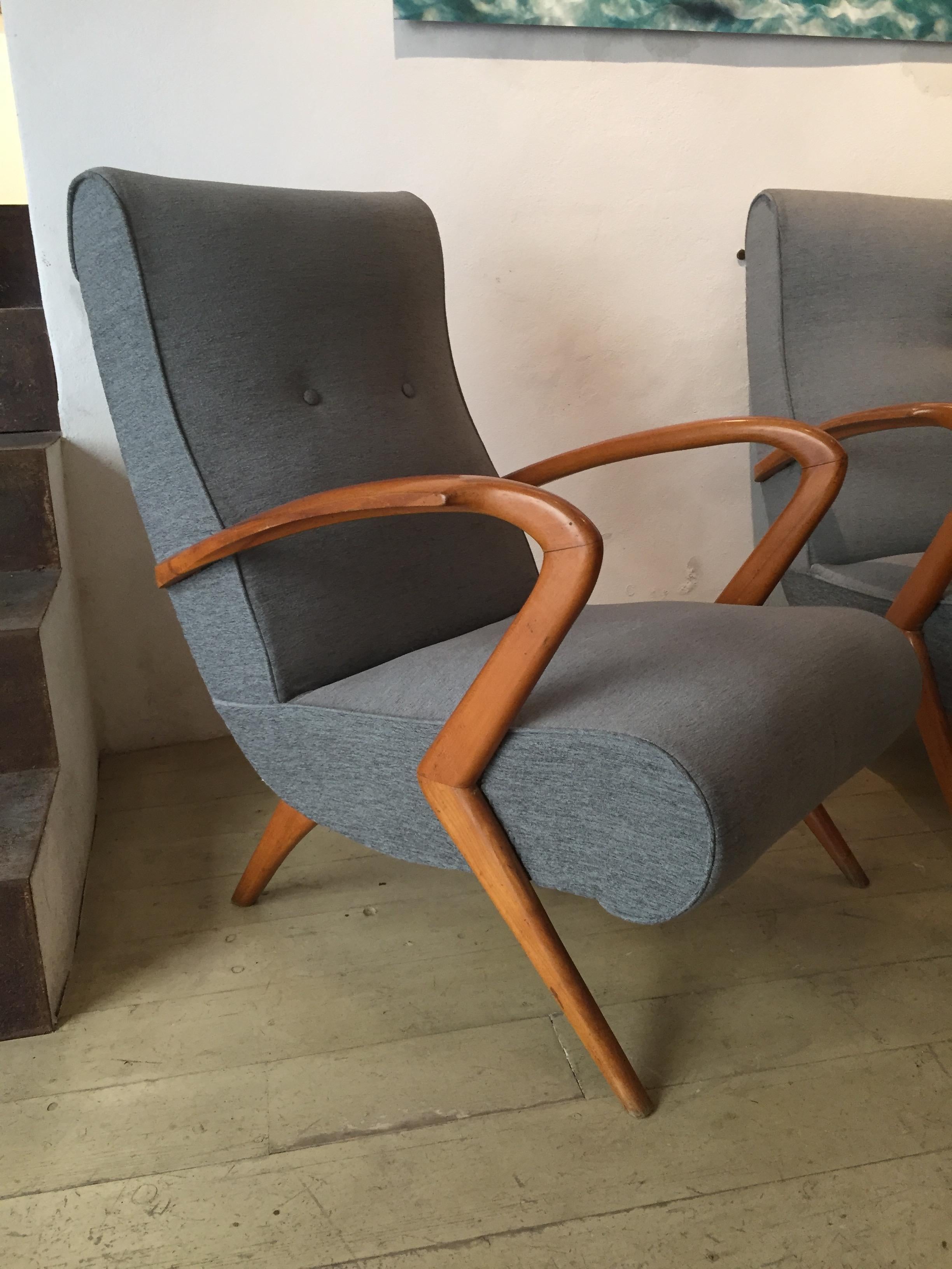 Mid-20th Century Living Room, 2 Grey Armchair Whit Footstools, 1 Grey Sofa, 1950, Italy For Sale