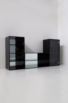 Living room and bookcase set Attr. a Acerbis black with display cabinet
