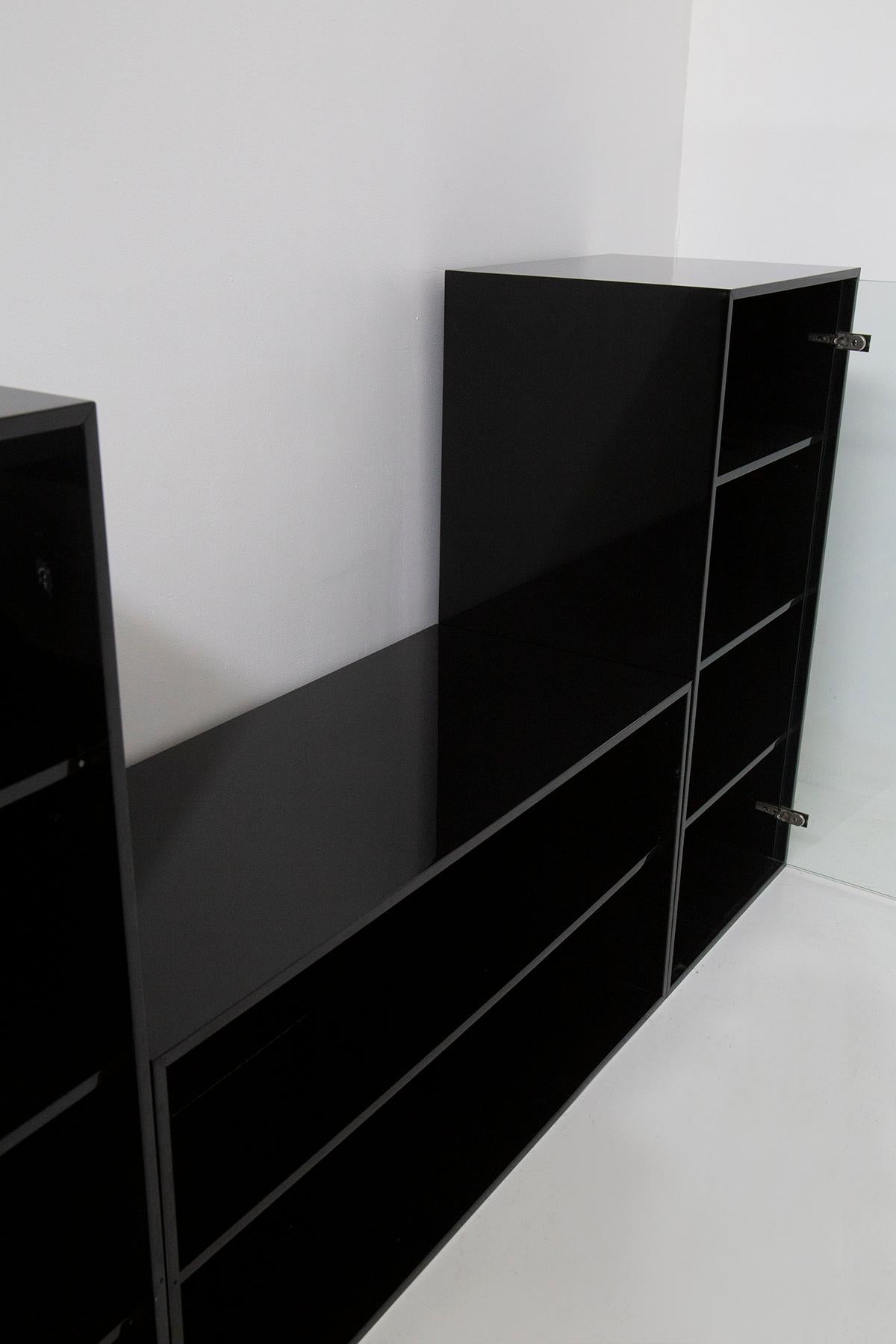 Metal Living room and bookcase set Attr. a Acerbis black with display cabinet For Sale