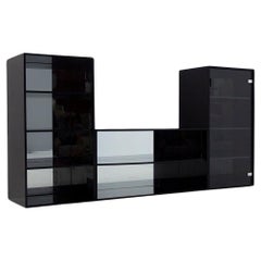 Living room and bookcase set Attr. a Acerbis black with display cabinet