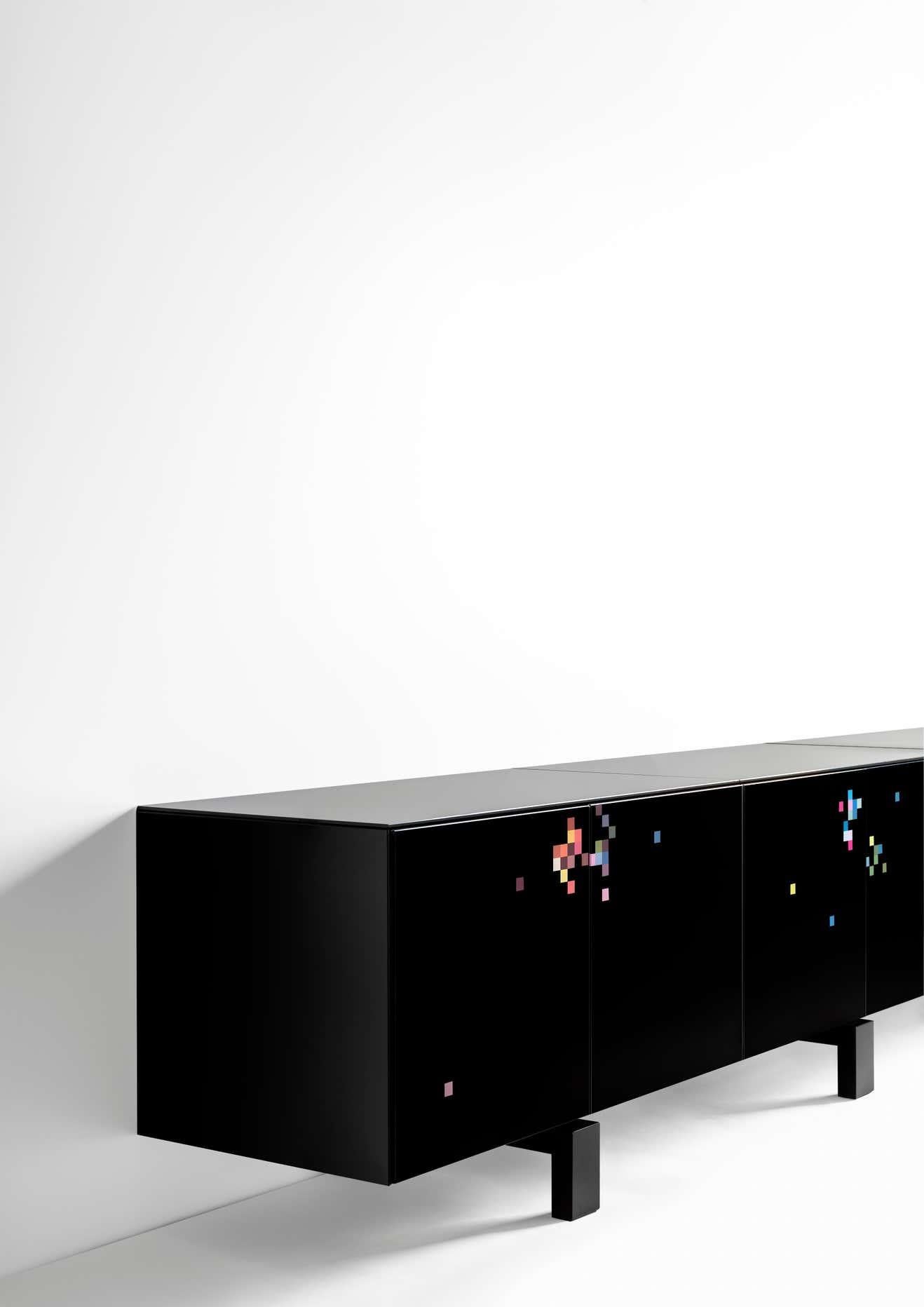 Modern Living Room Dreams All Black Cabinet 3M Long with Matte Lacquered Finish For Sale