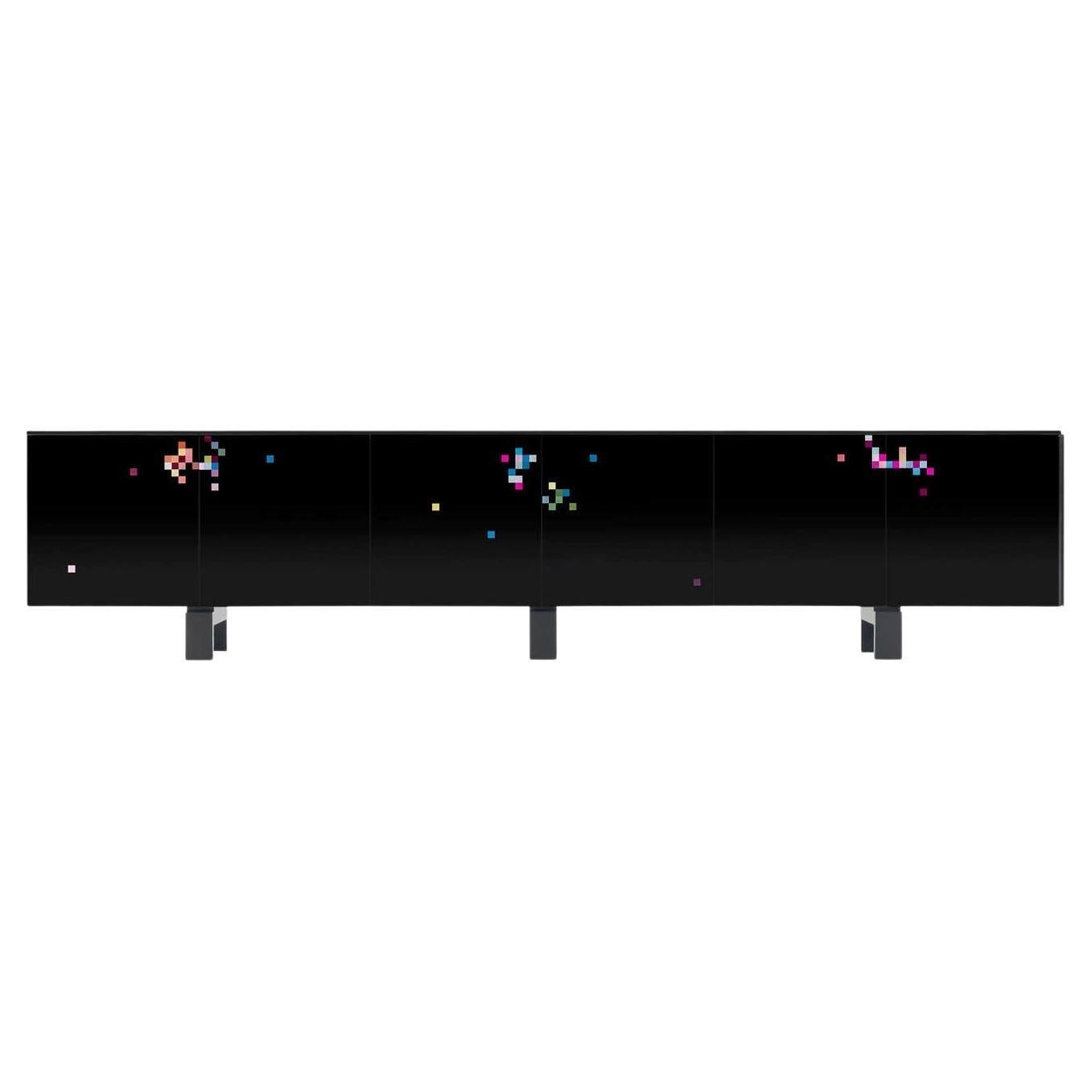 Wohnzimmer-Traum-Schrank, All Black, 3M lang, mit matt lackierter Oberfläche im Angebot