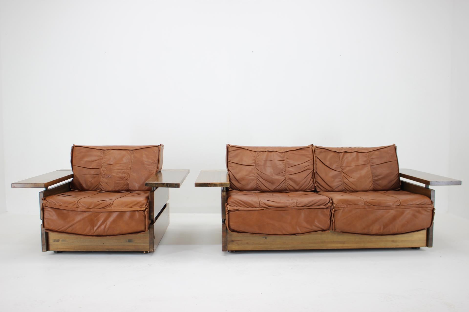 Mid-Century Modern Living Room Lounge Leather Set Hämeen Kalustaja, Finland, 1970s For Sale