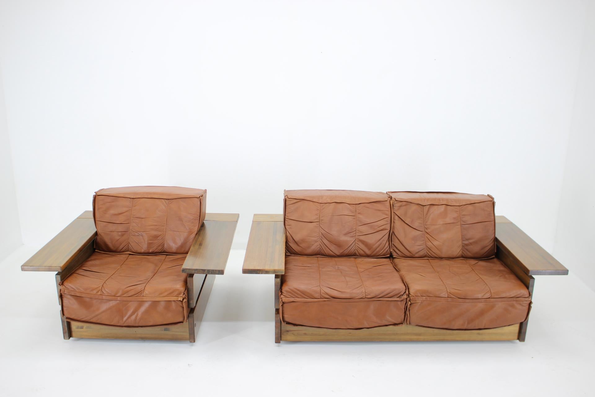 Finnish Living Room Lounge Leather Set Hämeen Kalustaja, Finland, 1970s For Sale