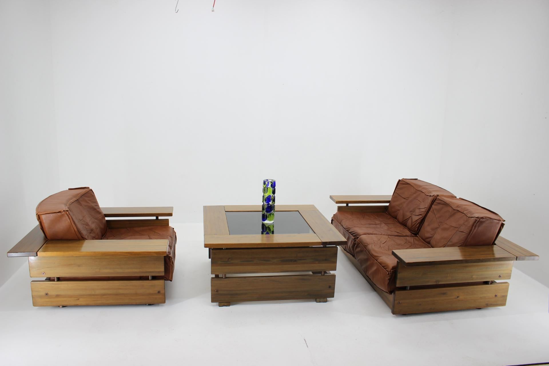Late 20th Century Living Room Lounge Leather Set Hämeen Kalustaja, Finland, 1970s For Sale
