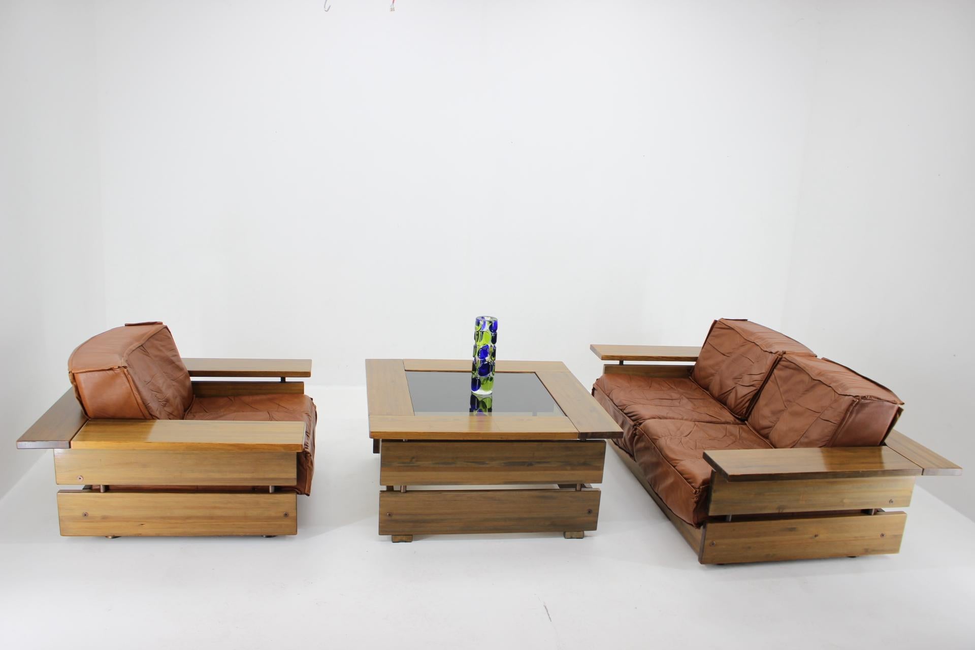 Living Room Lounge Leather Set Hämeen Kalustaja, Finland, 1970s For Sale 1