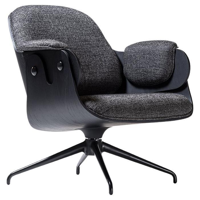 Living Room/ Office Black Low Lounger Armchair Wood Upholstered Swivel Legs  For Sale