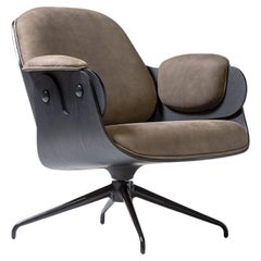 Living Room/ Office leatherLow Lounger Armchair Wood Upholstered Swivel Legs
