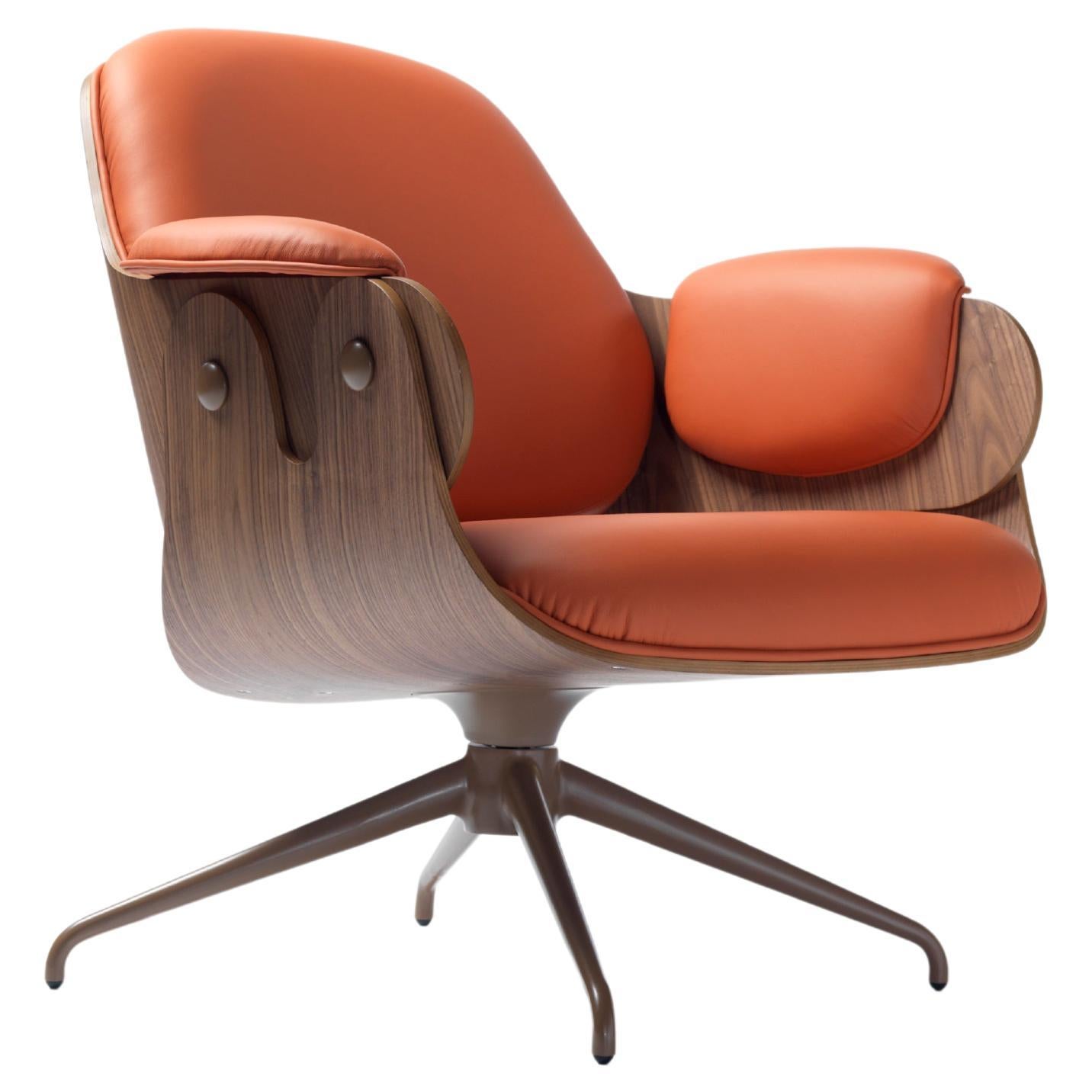 Low Lounger armchair chair on swivel base by Jaime Hayon organe leather, walnut 