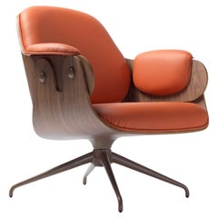 Living Room/ Office Orange Low Lounger Armchair Wood Upholstered Swivel Legs 