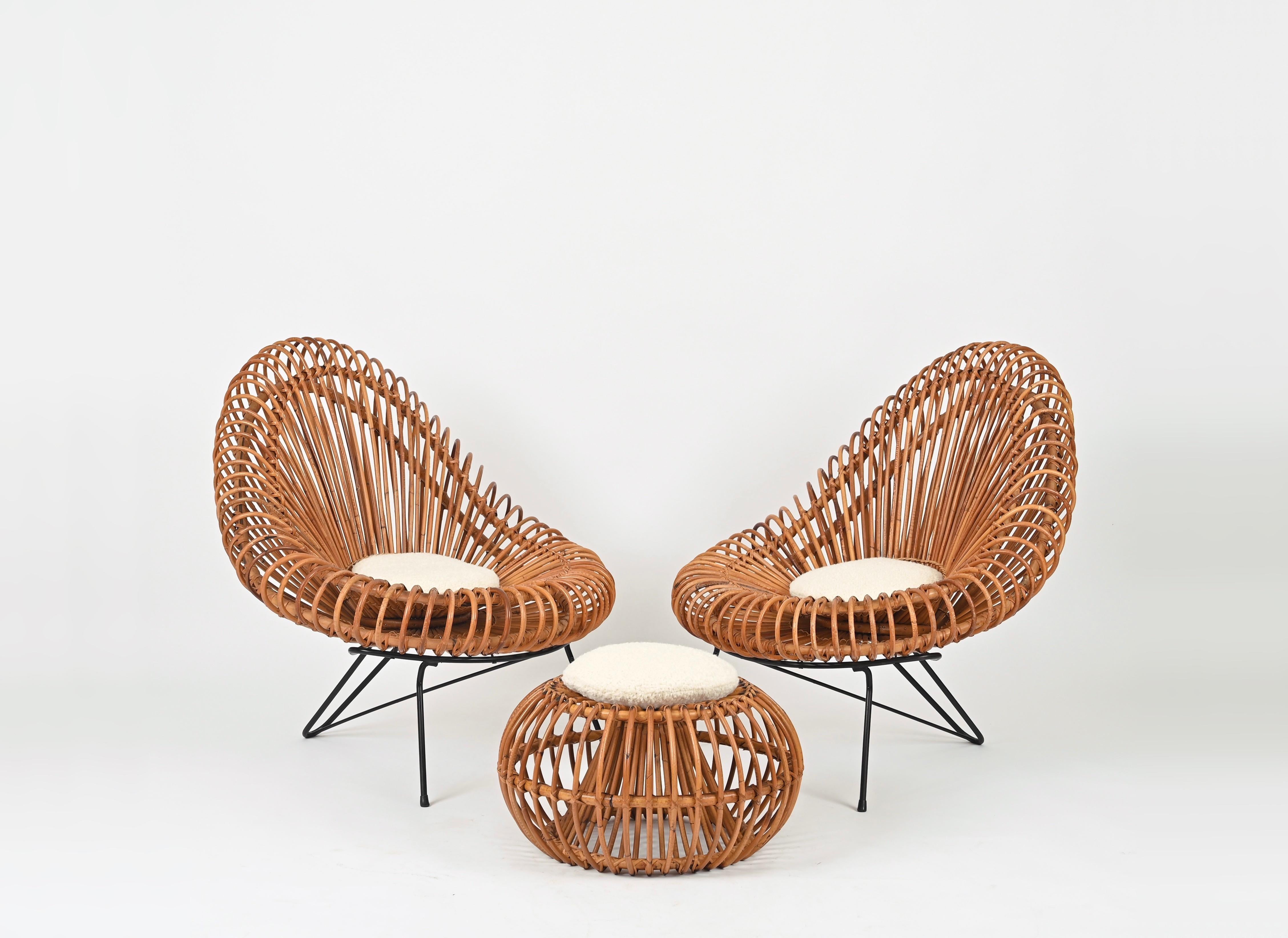 Living Room Rattan Set by Janine Abraham & Dirk Jan Rol - Chairs, Pouf, Mirror  For Sale 5