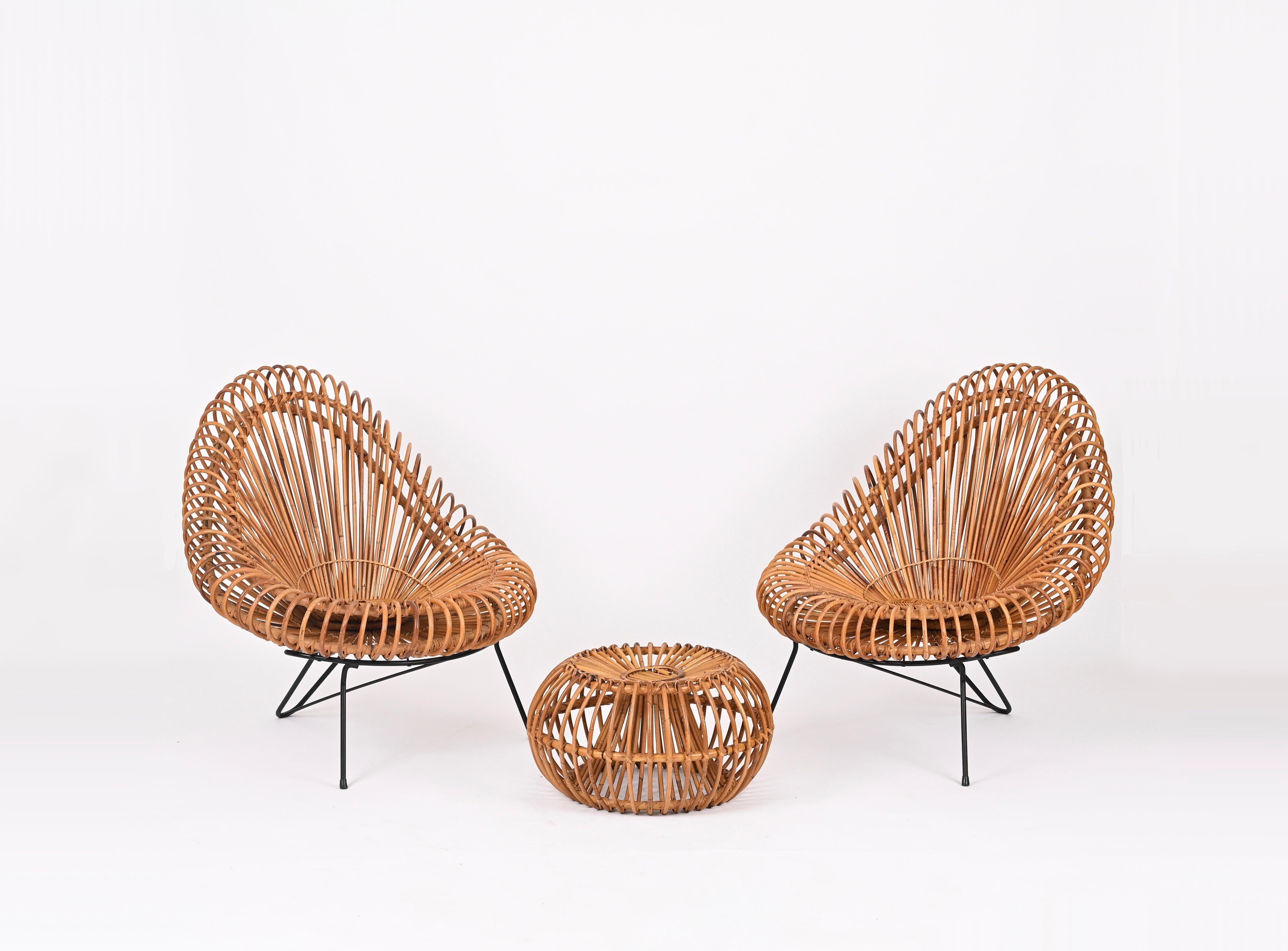 Living Room Rattan Set by Janine Abraham & Dirk Jan Rol - Chairs, Pouf, Mirror  For Sale 6