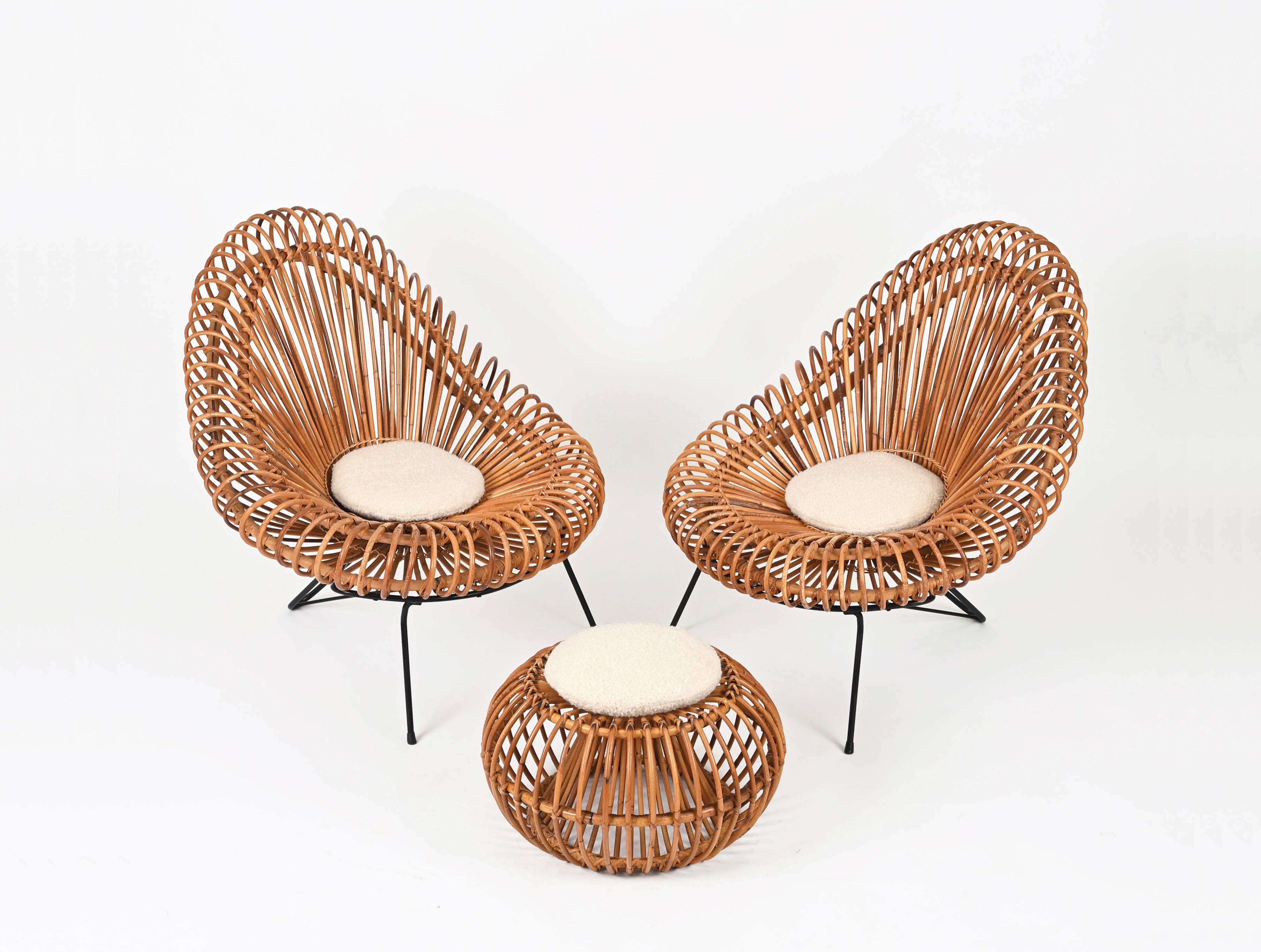 Living Room Rattan Set by Janine Abraham & Dirk Jan Rol - Chairs, Pouf, Mirror  For Sale 11