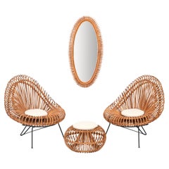 Retro Living Room Rattan Set by Janine Abraham & Dirk Jan Rol - Chairs, Pouf, Mirror 