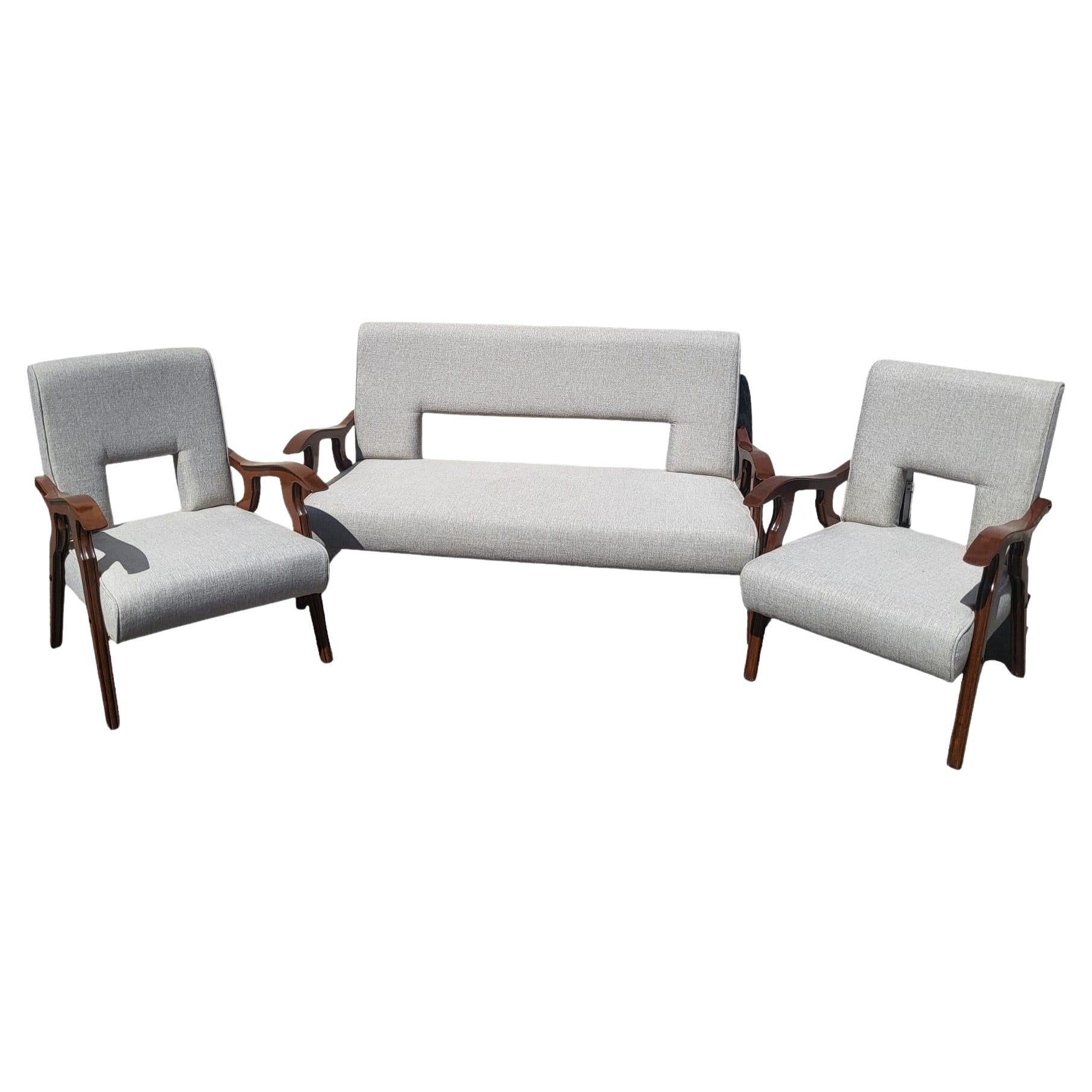 Living Room set 1 Sofa + 2 Armchairs, Design From The 70s, 20th Century For Sale