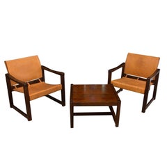 Living room set by Karin Mobring, Cognac Leather Safari Chairs with table, 70´s
