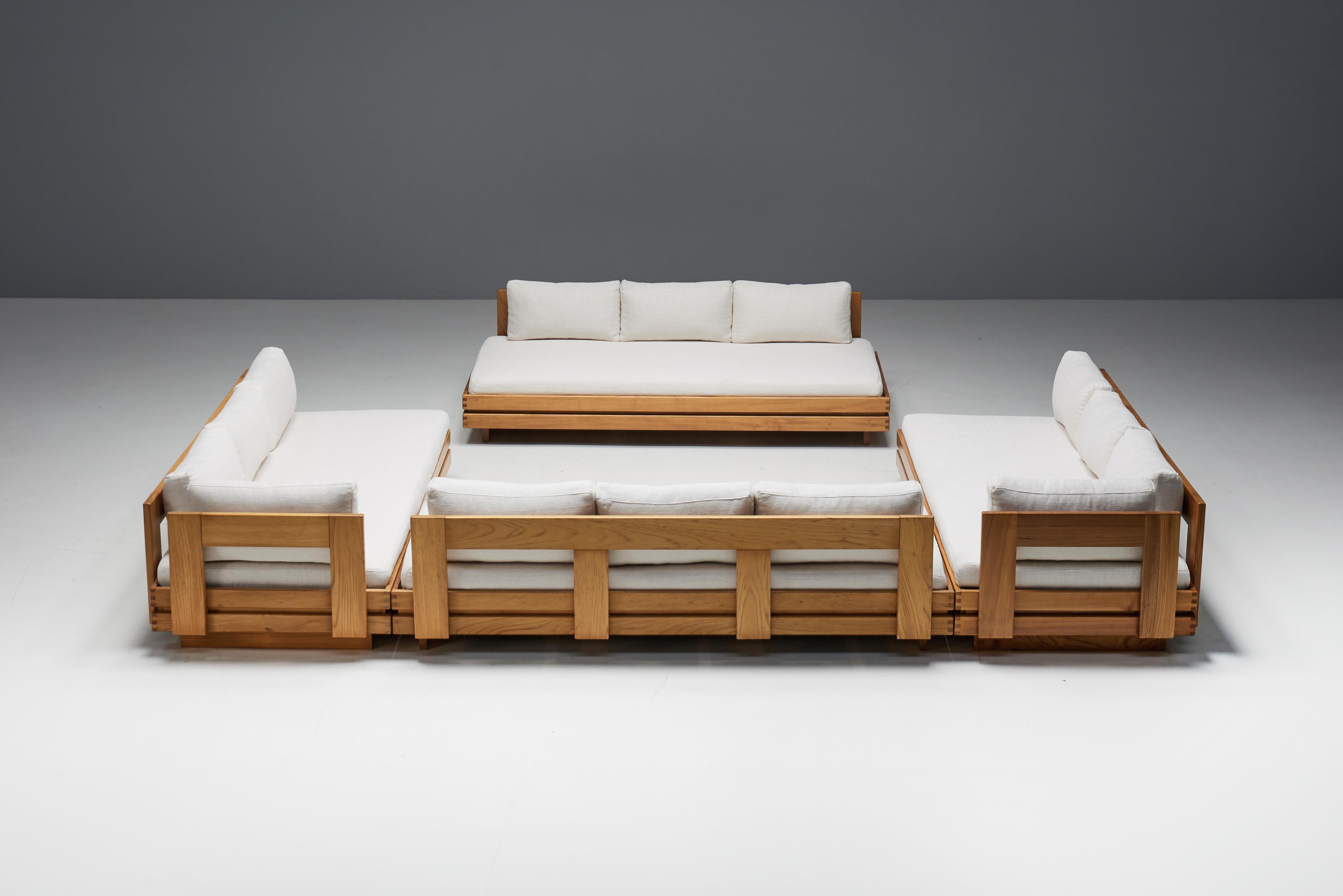Linen Living Room Set by Maison Regain, France, 1970s