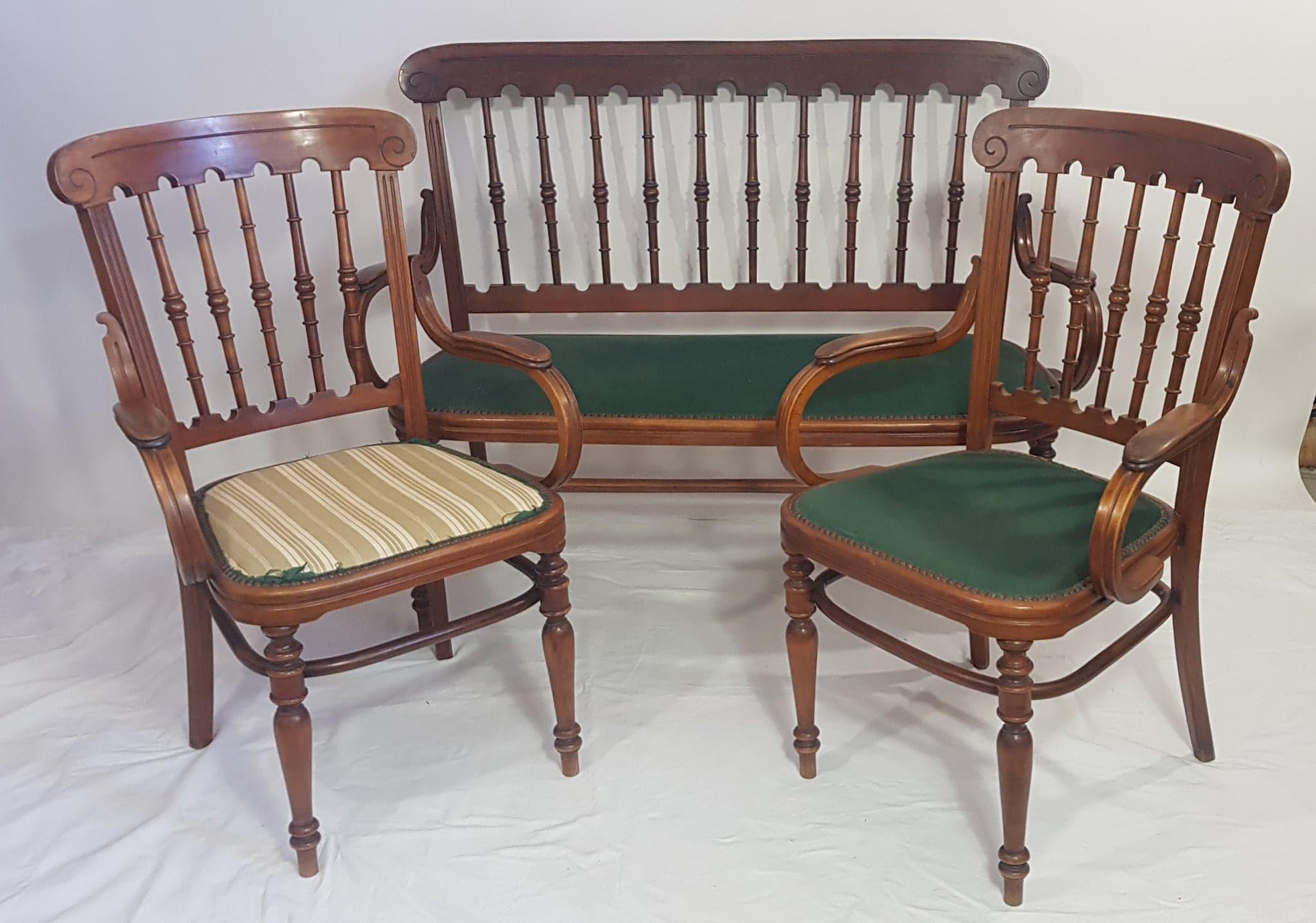 20th Century Living room Set Chairs Armchairs and bench For Sale