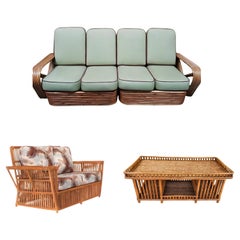 Living Room Set, Faul Frankl 4 Seat Sofa, Rattan Seatee & Rattan Coffee Table