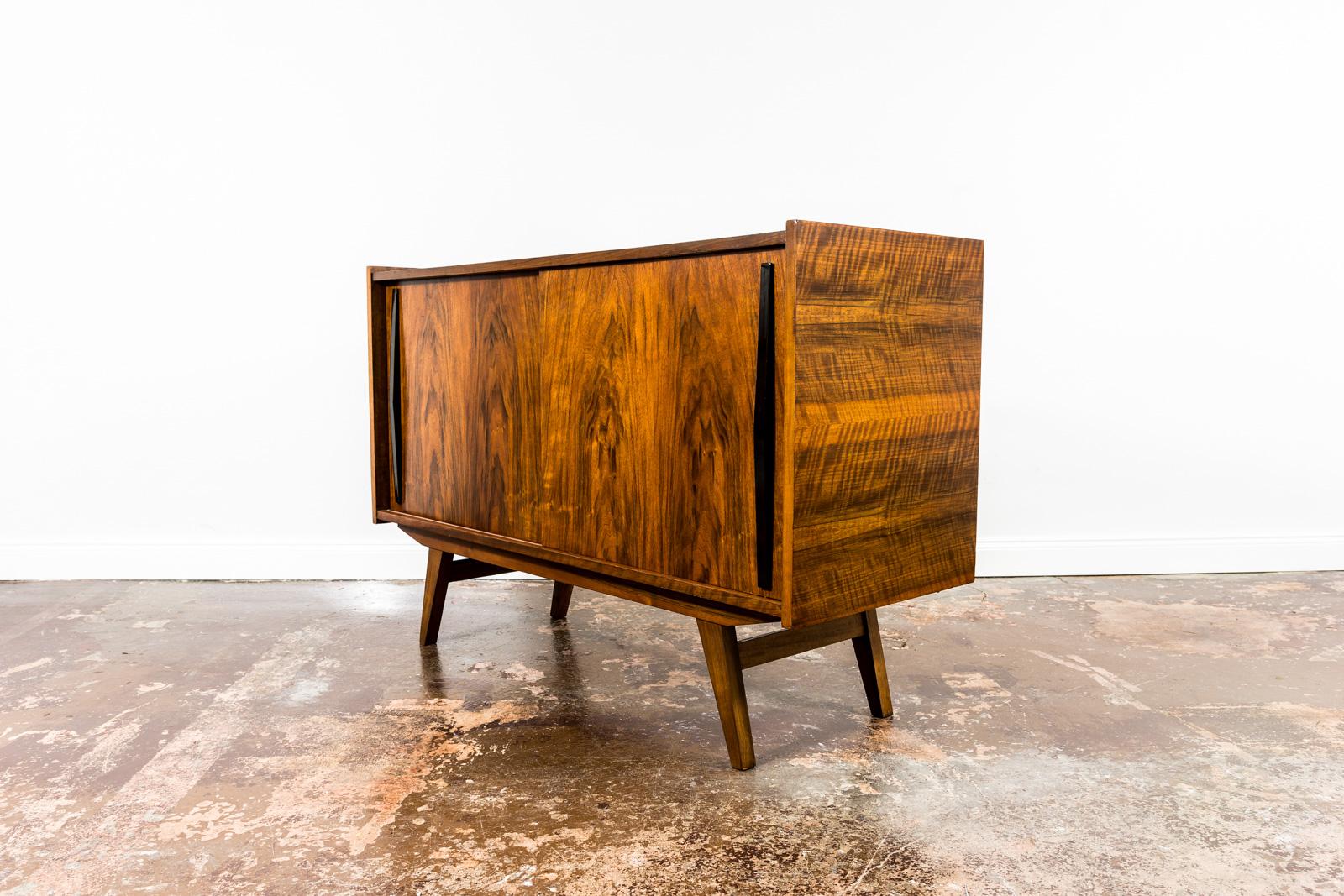 Set of 2 Walnut Sideboards and Cabinet from Słupskie Furniture Factory, 1960s 3