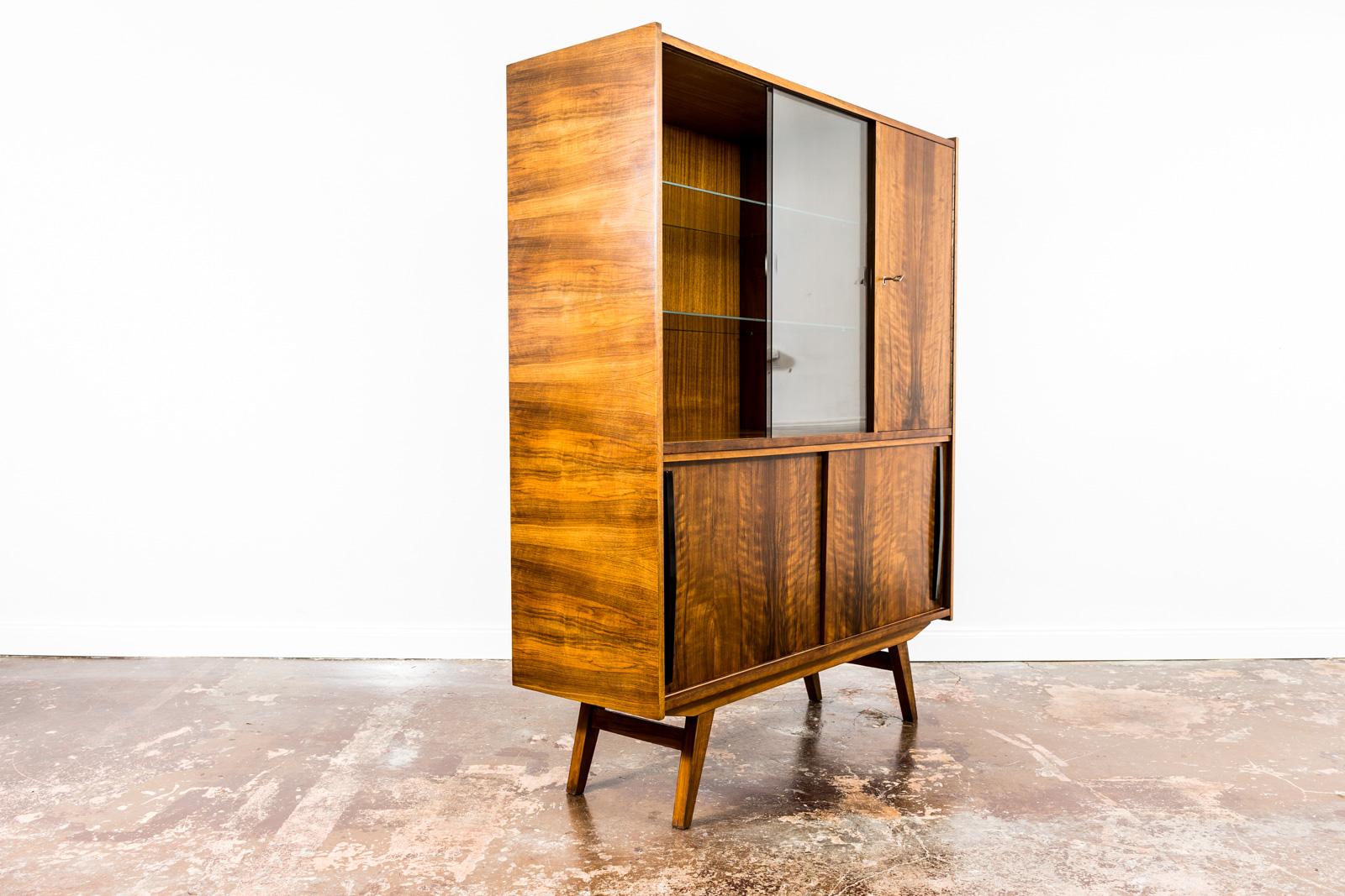 Set of 2 Walnut Sideboards and Cabinet from Słupskie Furniture Factory, 1960s 7