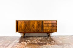 Set of 2 Walnut Sideboards and Cabinet from Słupskie Furniture Factory, 1960s