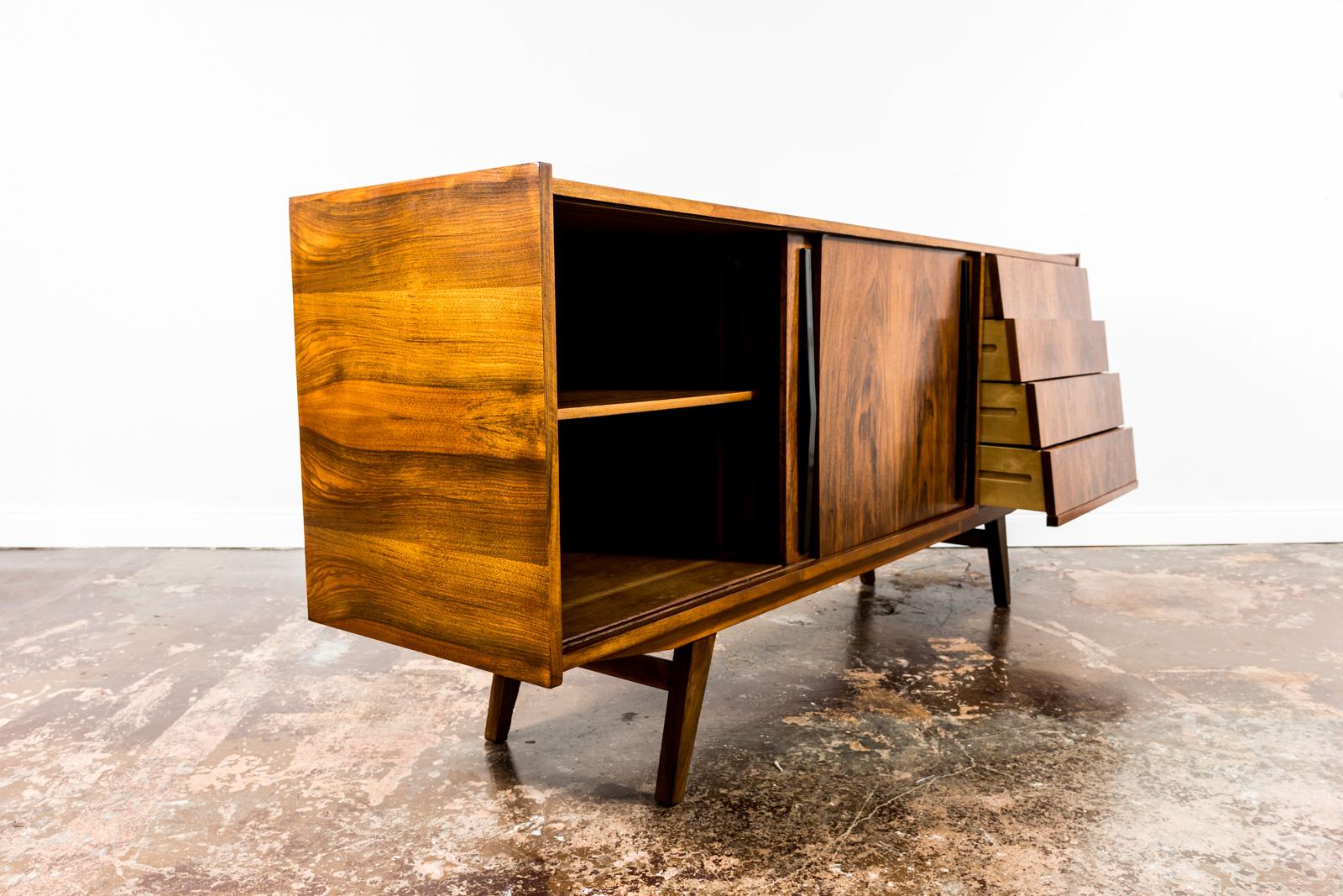 Polish Set of 2 Walnut Sideboards and Cabinet from Słupskie Furniture Factory, 1960s