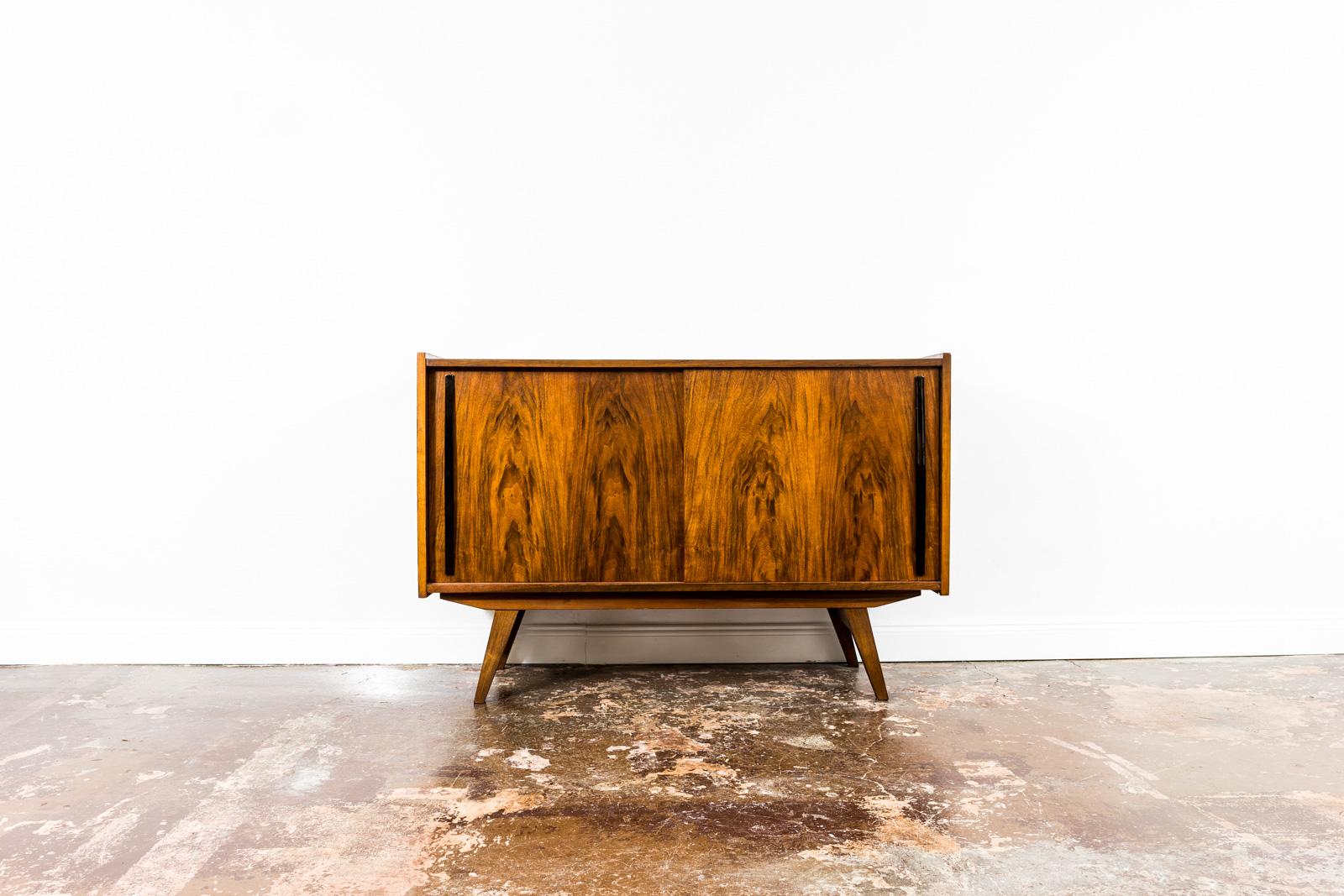 Mid-20th Century Set of 2 Walnut Sideboards and Cabinet from Słupskie Furniture Factory, 1960s