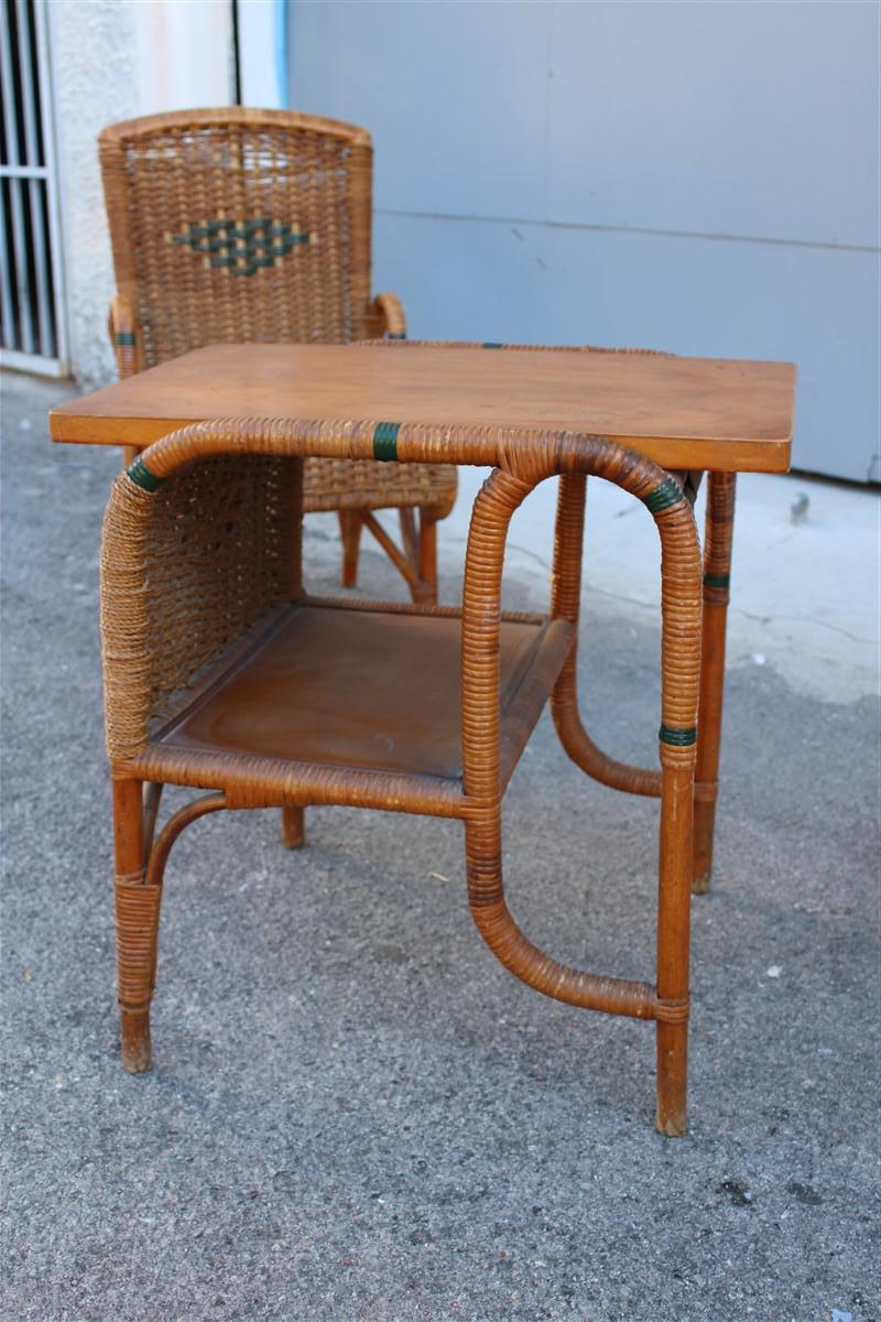 Living Room Set in Bamboo and Straw Rope Italy 1950s Chairs with Table For Sale 5