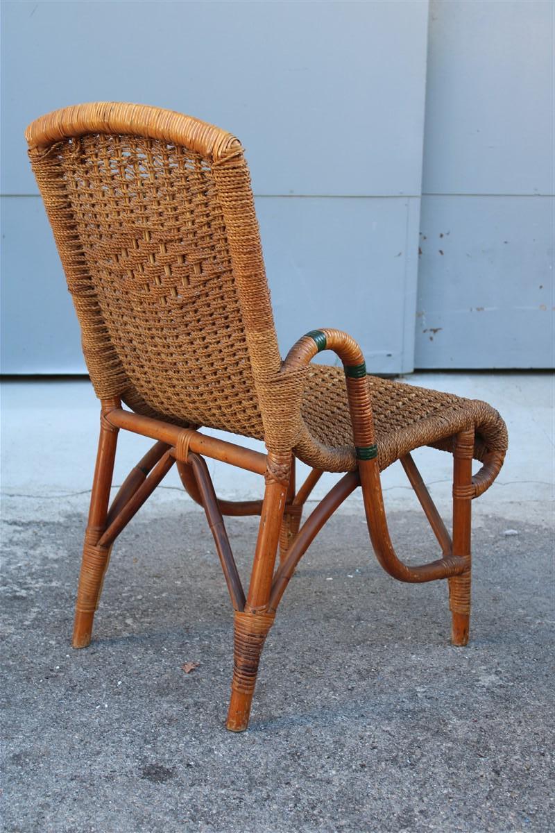 Living Room Set in Bamboo and Straw Rope Italy 1950s Chairs with Table For Sale 7