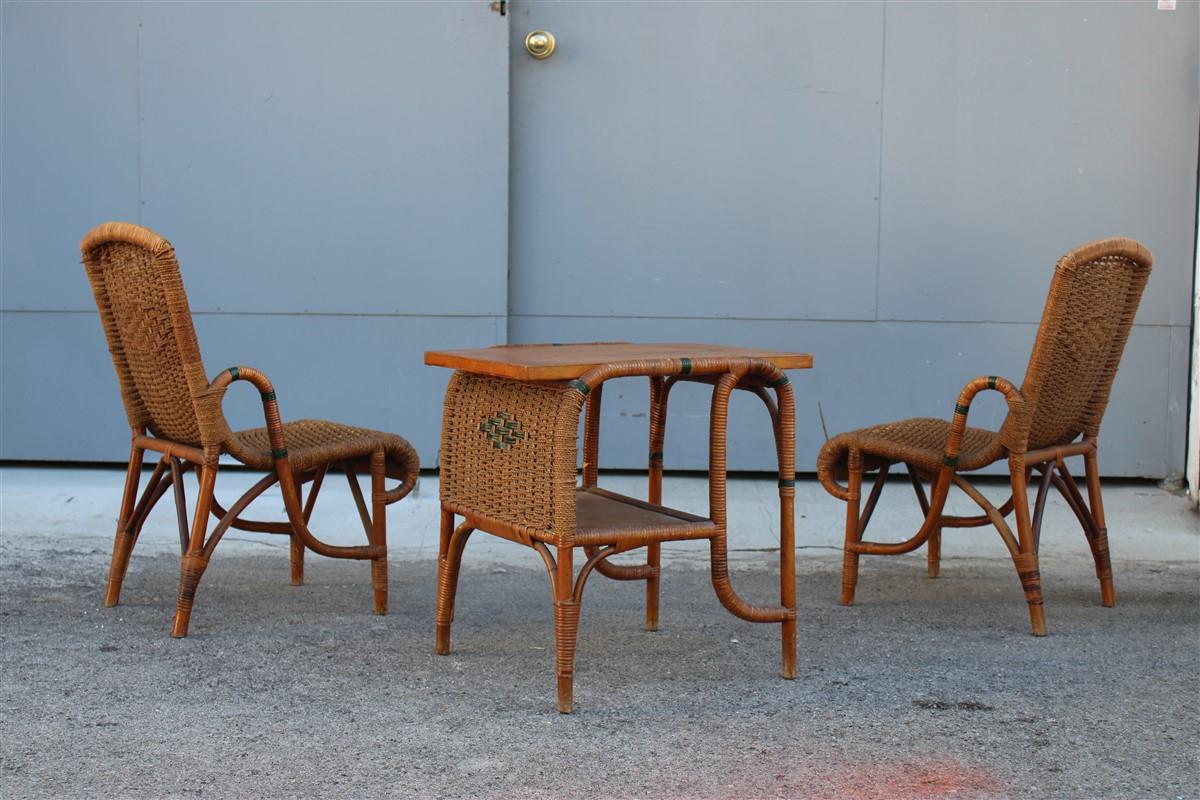 Living Room Set in Bamboo and Straw Rope Italy 1950s Chairs with Table For Sale 8