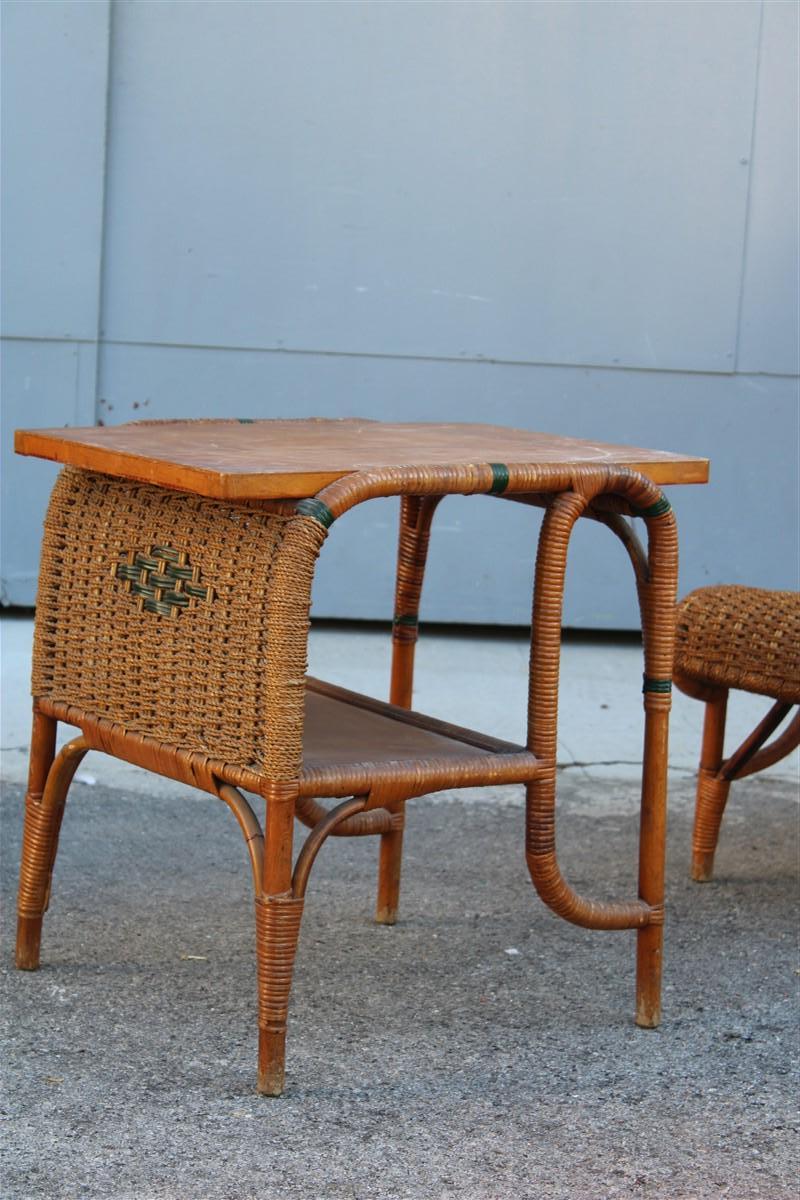 Italian Living Room Set in Bamboo and Straw Rope Italy 1950s Chairs with Table For Sale