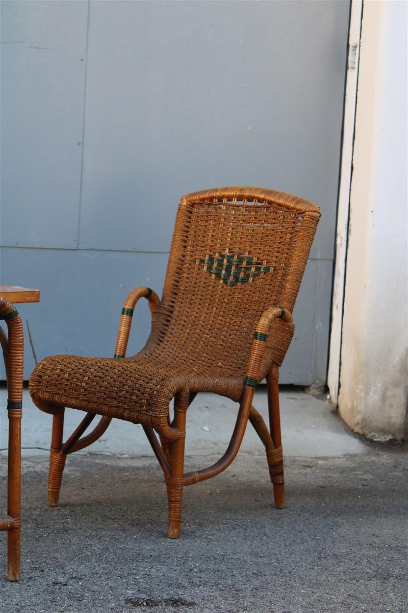 Living Room Set in Bamboo and Straw Rope Italy 1950s Chairs with Table In Good Condition For Sale In Palermo, Sicily