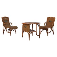 Wohnzimmer-Sessel aus Bambus und Strohseil, Italien, 1950er Jahre, mit Tisch